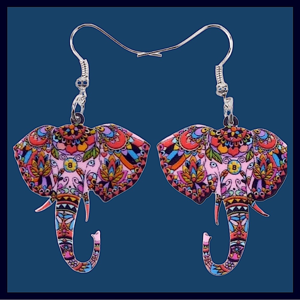 Elephant Acrylic Earrings Red - Picture 1 of 3
